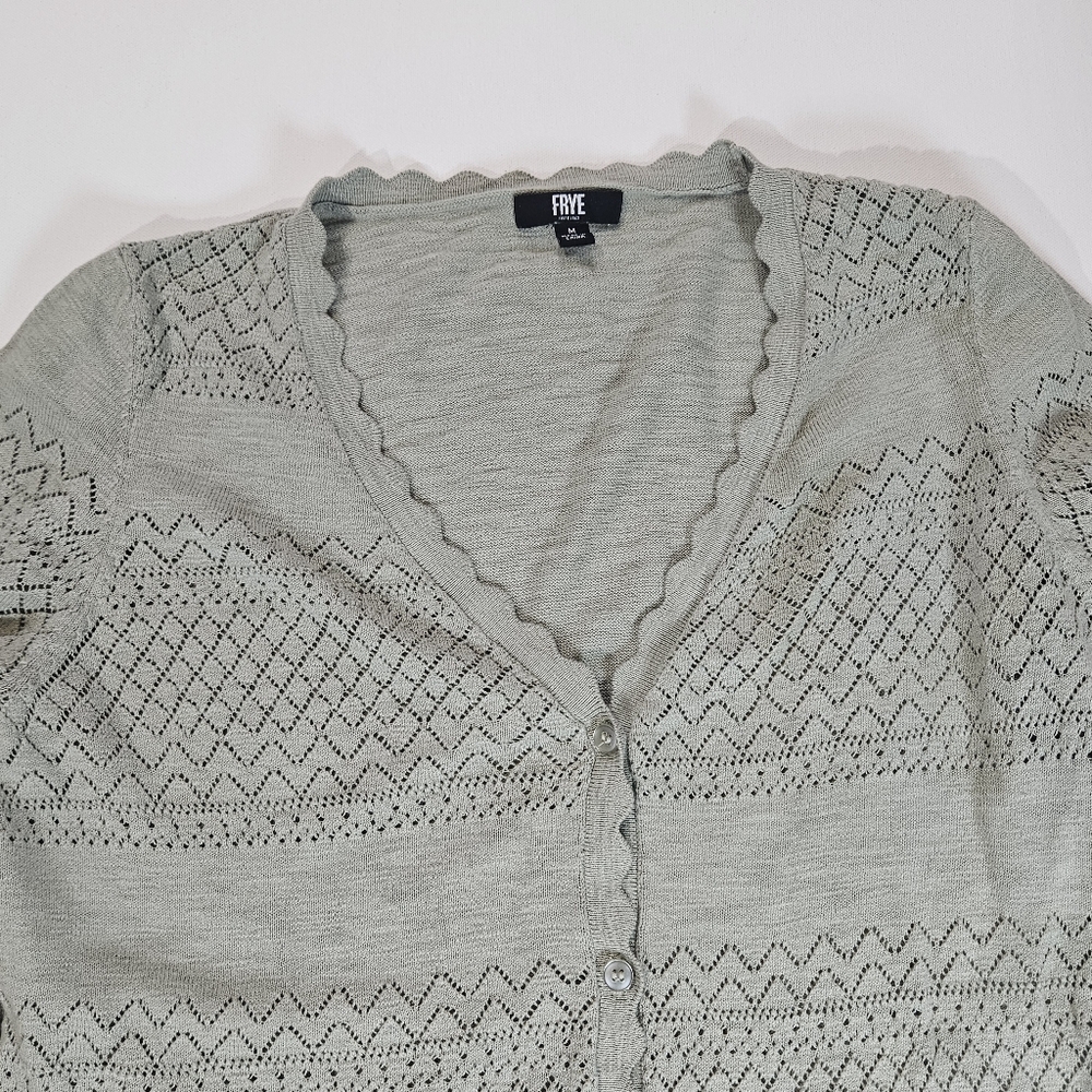 Frye Womens Cardigan Medium Olive Green Lightweight Fall Essential Sweater Top - Picture 5 of 7